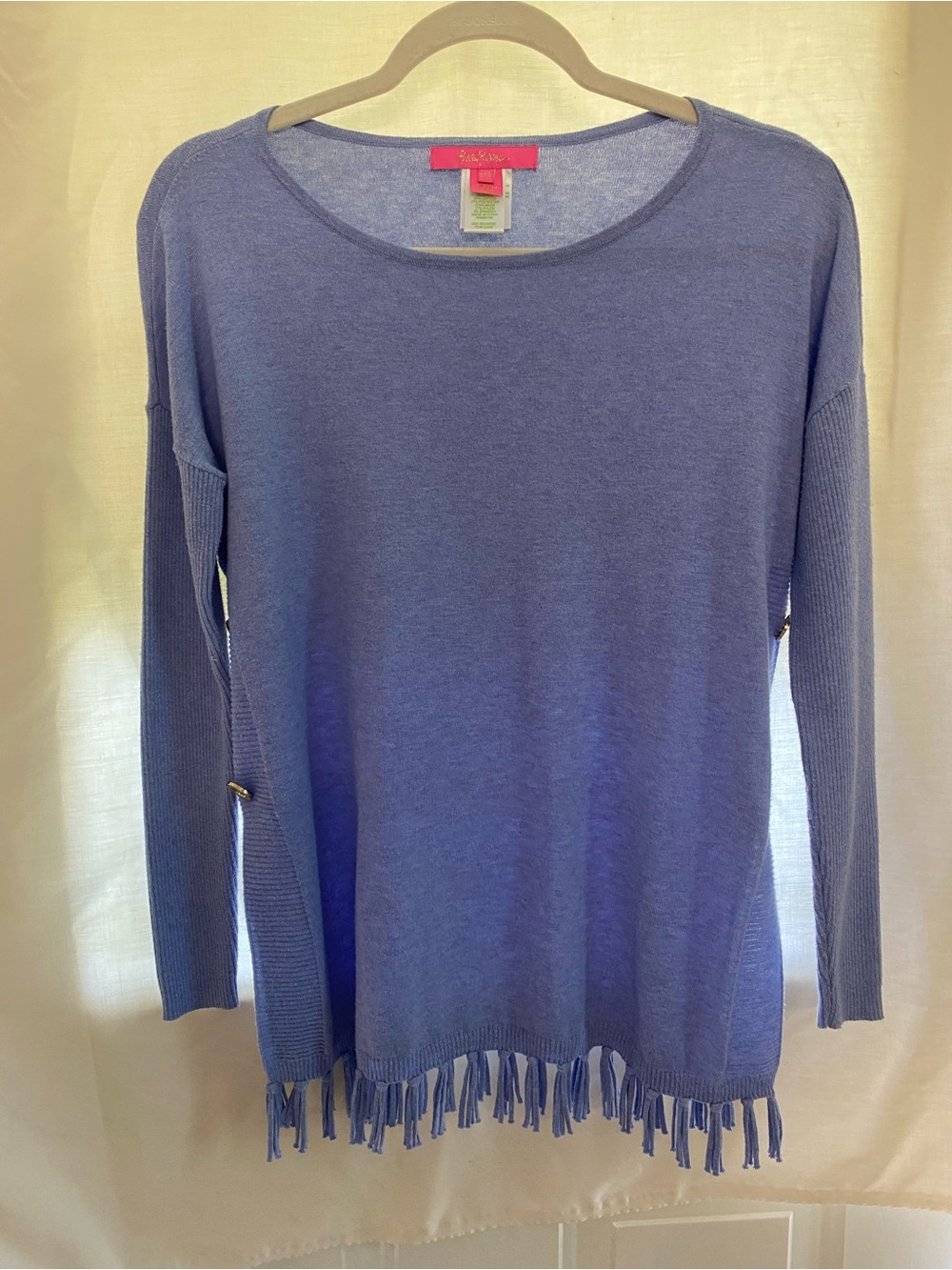 Lilly Pulitzer Ramona Fringe Hem Sweater Top - periwinkle blue, excellent XXS